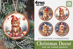 Christmas Decor. Red Cat Round Pattern 4 PNG sublimations Product Image 1