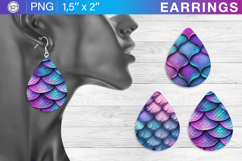Rainbow Mermaid earrings sublimation designs, 3 PNG Product Image 1