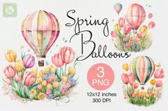 Spring HotAirBalloons 3 PNG watercolor floral clipart Product Image 1