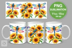 Dragonfly & Sunflowers mug PNG sublimation 11 & 15 oz Product Image 1