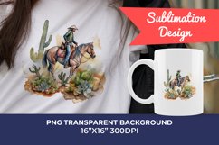 Cowboy Watercolor Sublimation Design. PNG File Product Image 1