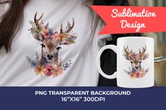Spring Flower Deer Watercolor PNG Sublimation Design Product Image 1