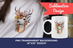 Spring Flower Deer Watercolor PNG Sublimation Design Product Image 1