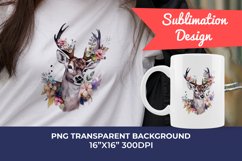 Spring Flower Deer Watercolor PNG Sublimation Design Product Image 1