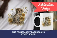 Watercolor Lion Cub and Sunflowers PNG for Sublimation Product Image 1