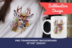 Spring Flower Deer Watercolor PNG Sublimation Design Product Image 1