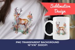 Spring Flower Deer Watercolor PNG Sublimation Design Product Image 1