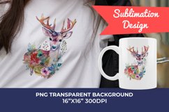 Spring Flower Deer Watercolor PNG Sublimation Design Product Image 1