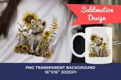 Watercolor Lion Cub and Sunflowers PNG for Sublimation Product Image 1