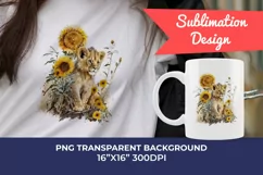 Watercolor Lion Cub and Sunflowers PNG for Sublimation Product Image 1