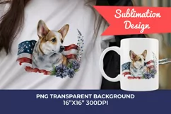 Patriotic Corgi Dog Watercolor ClipArt, PNG Sublimation Product Image 1