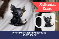 Cute Black Baby Dragon Clipart PNG for Sublimation Product Image 1