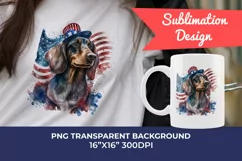 Patriotic Dachshund Dog Watercolor ClipArt, PNG Sublimation Product Image 1