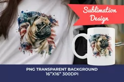 Patriotic Pug Dog Breed Watercolor Clip Art, PNG Sublimation Product Image 1