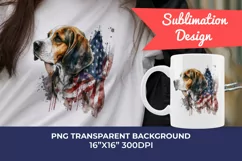 Patriotic Beagle Dog Watercolor Clip Art, PNG Sublimation Product Image 1