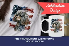 Patriotic Poodle Dog Watercolor Clip Art, PNG Sublimation Product Image 1