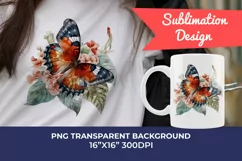 Watercolor Butterflies with Tropical Flowers PNG Sublimation Product Image 1