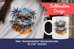 Summer Vibes Owl Watercolor PNG Clipart for Sublimation Product Image 1
