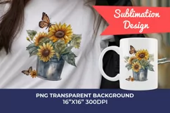 Sunflowers in Bucket Watercolor PNG for Sublimation Product Image 1