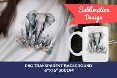 Watercolor Mother and Baby Elephant PNG for Sublimation Product Image 1