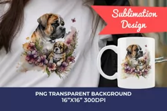 Mother and Puppy Dog Watercolor Clipart - Sublimation PNG Product Image 1
