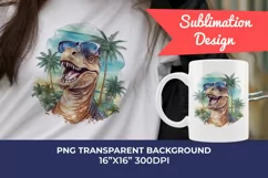 Summer Vibes T-Rex/Tyrannosaurus Watercolor PNG Sublimation Product Image 1
