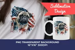 Patriotic Pug Dog Breed Watercolor Clip Art, PNG Sublimation Product Image 1