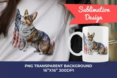 Patriotic Corgi Dog Watercolor ClipArt, PNG Sublimation Product Image 1