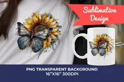 Watercolor Butterfly and Sunflowers PNG for Sublimation Product Image 1