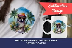 Summer Vibes Raccoon Watercolor PNG for Sublimation Product Image 1