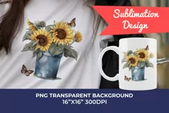 Sunflowers in Bucket Watercolor PNG for Sublimation Product Image 1