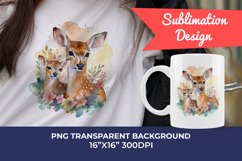 Watercolor Deer Mom and Baby Clipart PNG for Sublimation Product Image 1