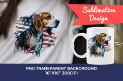 Patriotic Beagle Dog Watercolor Clip Art, PNG Sublimation Product Image 1