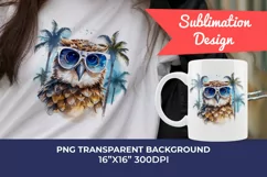 Summer Vibes Owl Watercolor PNG Clipart for Sublimation Product Image 1