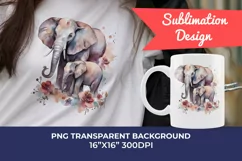 Watercolor Mother and Baby Elephant PNG for Sublimation Product Image 1