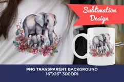 Watercolor Mother and Baby Elephant PNG for Sublimation Product Image 1