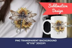 Watercolor Dragonfly and Sunflowers PNG for Sublimation Product Image 1