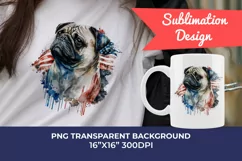 Patriotic Pug Dog Breed Watercolor Clip Art, PNG Sublimation Product Image 1