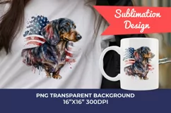Patriotic Dachshund Dog Watercolor ClipArt, PNG Sublimation Product Image 1