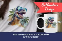 Summer Vibes T-Rex/Tyrannosaurus Watercolor PNG Sublimation Product Image 1