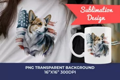 Patriotic Corgi Dog Watercolor ClipArt, PNG Sublimation Product Image 1