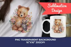 Watercolor Mother and Baby Bear PNG for Sublimation Product Image 1