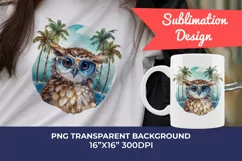 Summer Vibes Owl Watercolor PNG Clipart for Sublimation Product Image 1