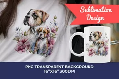 Mother and Puppy Dog Watercolor Clipart - Sublimation PNG Product Image 1