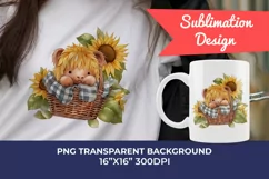 Cute Baby Highland Cow and Sunflowers Watercolor Sublimation Product Image 1