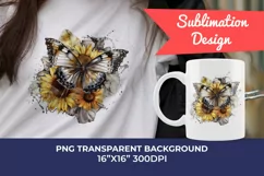 Watercolor Butterfly and Sunflowers PNG for Sublimation Product Image 1