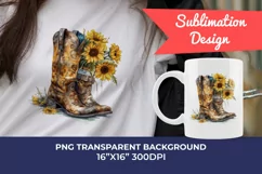 Watercolor Western Boots and Sunflowers PNG for Sublimation Product Image 1