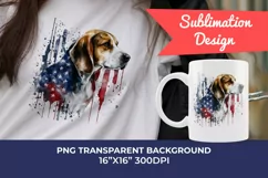 Patriotic Beagle Dog Watercolor Clip Art, PNG Sublimation Product Image 1