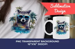 Summer Vibes Raccoon Watercolor PNG for Sublimation Product Image 1