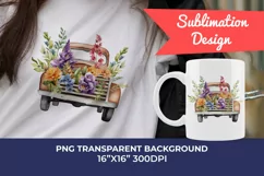 Vintage Truck and Spring Flowers Watercolor PNG Sublimation Product Image 1